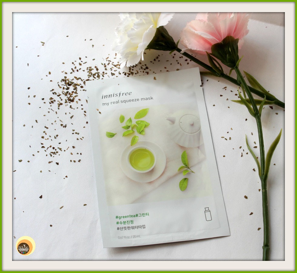 Innisfree My Real Squeeze Mask #Green Tea 20 ml มาส์กหน้าบำรุงผิว สูตรชาเขียว ช่วยมอบความชุ่มชื่นให้ผิวรู้สึกเย็นสบาย